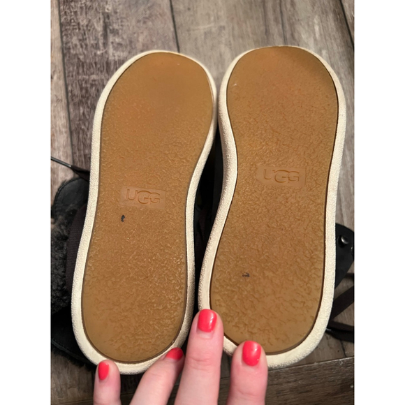 Women's UGG Black Leather Gray Shearling High Top Sneakers Size 7 - Picture 12 of 14